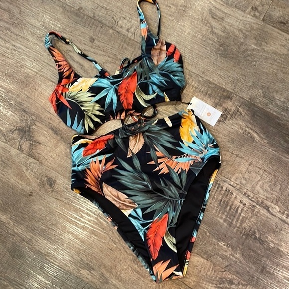 Shade & Shore Lowest Coverage One Piece Tropical Swim Suit - Picture 1 of 12
